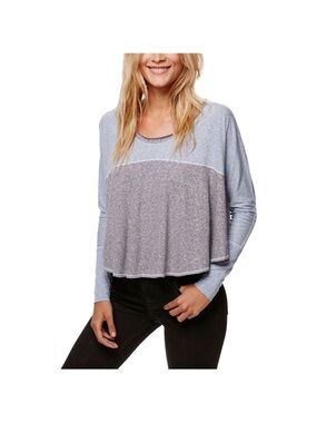 We The Free Two-Tone Heathered Long-Sleeve Crop Top - Light Gray & Gray